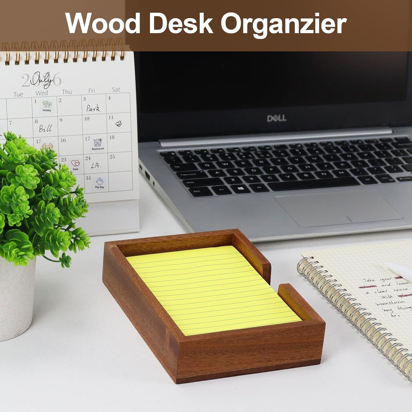 MultiBey Sapele Wooden Sticky Note Holder, 4x6 Self -Sticky Note Pad Holder, Wood Post it Note Dispenser Memo Pad Holder, Desktop Accessories Organizer for Desk Office School Home