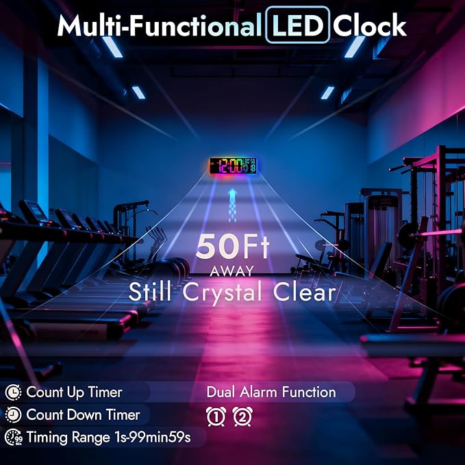 16.5" Large Digital Wall Clock: 13 RGB Night Lights Giant LED Display - Image 4