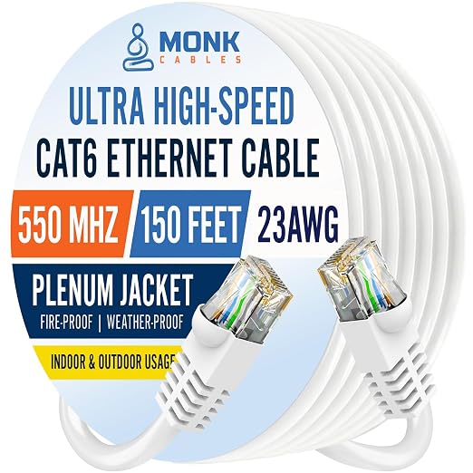 MONK CABLES | CAT6 Ethernet Cable | Plenum Rated | UTP, 550MHz | DSX-8000 by MONKCABLES