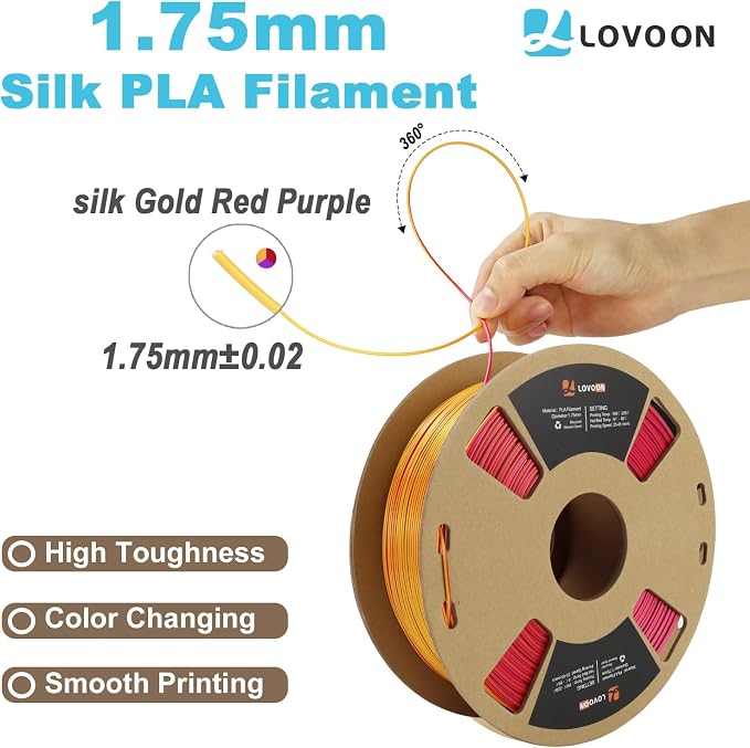 LOVOON 3D Printer Filament Tricolors, Color Change by Angle PLA Filament 1.75mm - Image 4