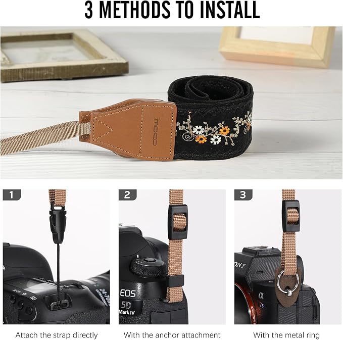 MoKo Camera Strap, Cotton Vintage Embroidered Camera Strap, Adjustable Neck & - Image 3