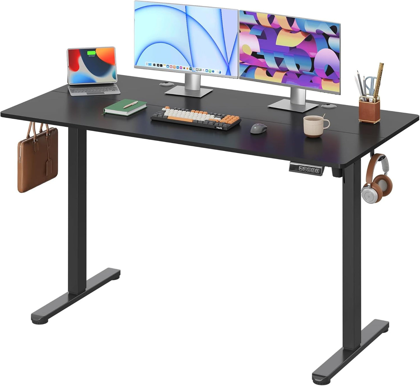 DEVAISE 55 Inch Electric Standing Desk, 3 Adjustable Height Stand up Desk for Home Office, Ergonomic Sit to Stand Desk with LED Touchscreen, Headphone Hook, 3 Memory Preset Computer Desk (Black)