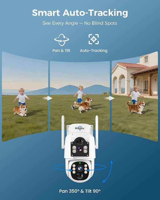 Hiseeu Solar Security Cameras Wireless Outdoor, Auto Tracking Dual-Lens - Image 2