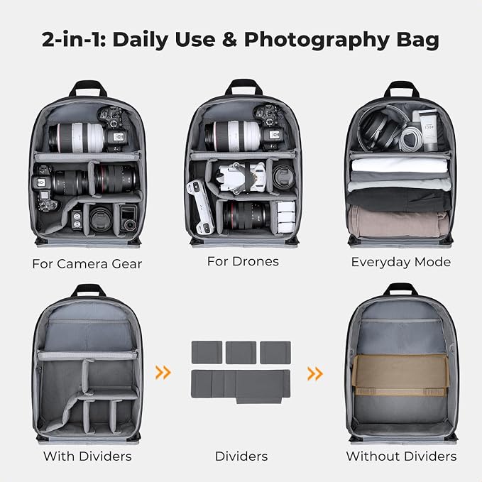 K&F CONCEPT Ultra Lightweight Camera Backpack, 25L Camera Bag - Image 2