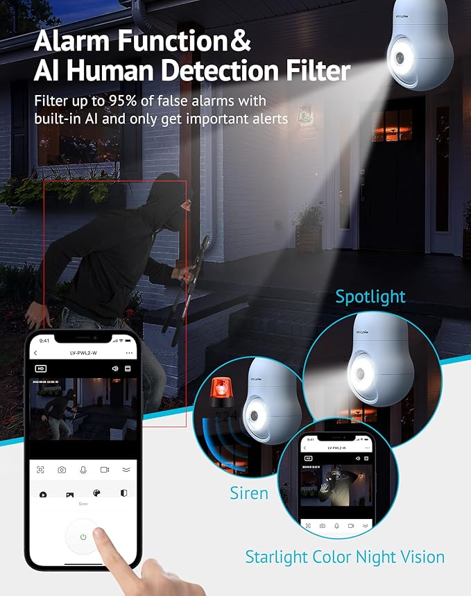 LaView 4MP Bulb Security Camera 2.4GHz, 360° 2K Security Cameras Wireless - Image 6