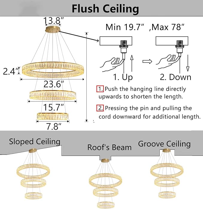 HAIXIANG Modern Glam Chandelier Crystal LED Remote Rings Chandelier Adjustable - Image 2