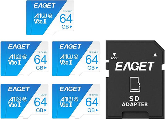 EAGET 5-Pack 64GB TF Memory Card Up to 100MB/s Read 60MB/s Write by EAGET