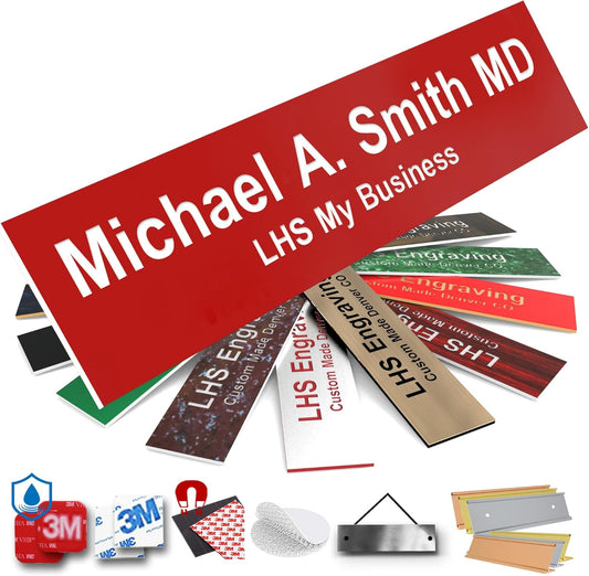 Engraved Door Signs for Office Personalized Red Plastic Door Plaque White Letters - Made in USA 2x6 B7