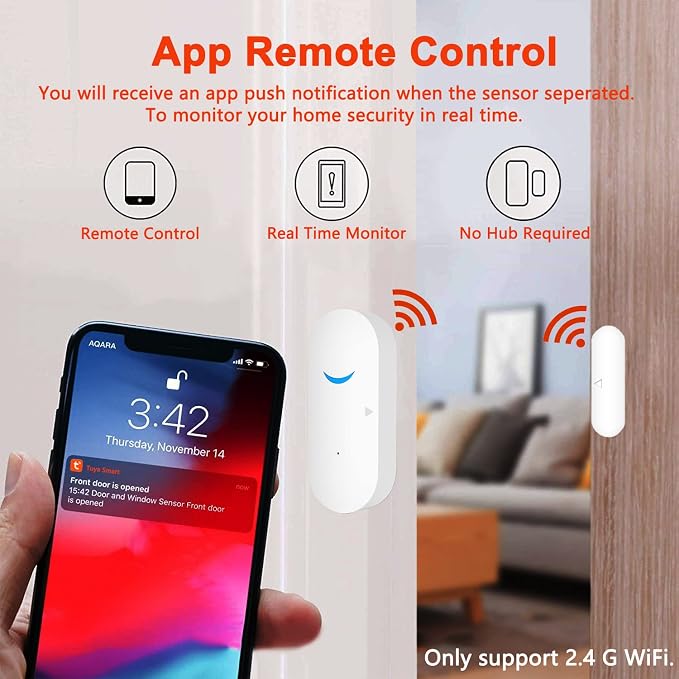 Smart Door Sensor Alarm Wireless, WiFi Door Window Detector - Image 3