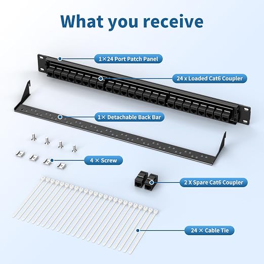 24 Port Patch Panel, Keystone Patch Panel 24 Port Loaded - Image 6