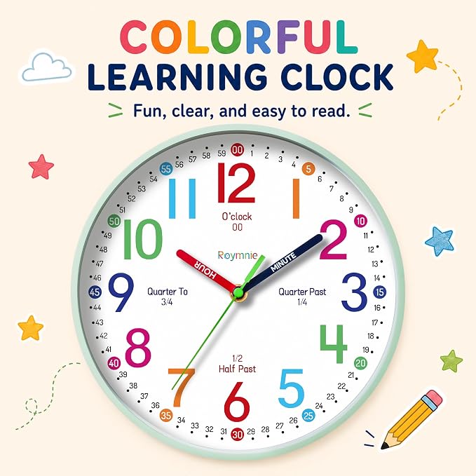 Roymnie Wall Clock 8 Inch for Kids Learning to Tell Time Easily Non Ticking - Image 6