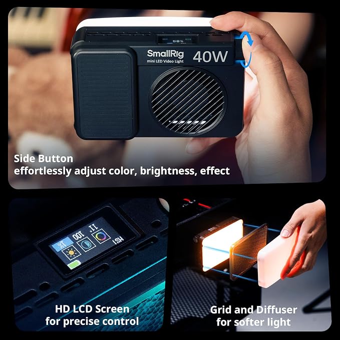 SmallRig RM 40C Mini LED RGB Video Light, 4800mAh Battery, LCD Display - Image 7
