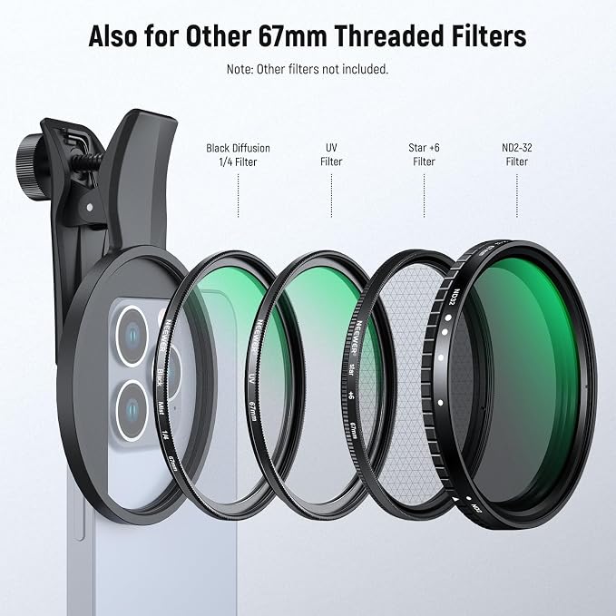 NEEWER 67mm Clip On CPL Filter, Circular Polarizing Polarizer Phone Camera Lens - Image 4