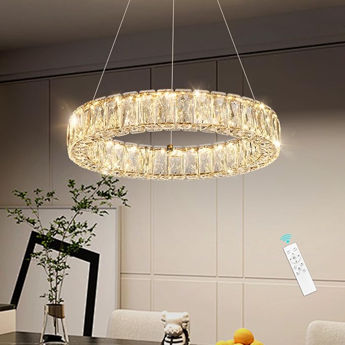HAIXIANG Modern Crystal Chandelier Dimmable LED 16 Inch Ring Pendant Lights - Image 9
