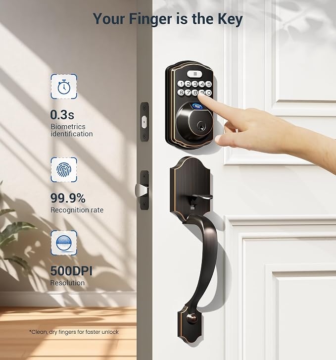 Veise Fingerprint Door Lock Set, Keyless Entry Door Lock, Front Handle Set - Image 2