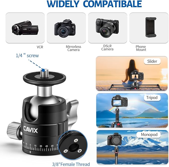 CAVIX 25mm Mini Ball Head 360° Panoramic Tripod Head Small Ball Head - Image 6