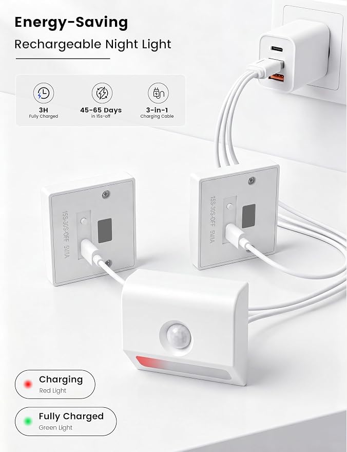 VOLISUN Rechargeable Motion Sensor Night Light, 3 Colors Temperature Stair - Image 6