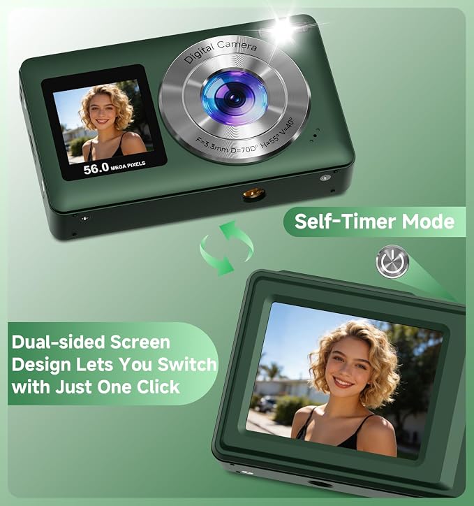 Digital Camera, 56MP Dual Screen Autofocus Vlogging Camera, 16X Zoom Point and - Image 2