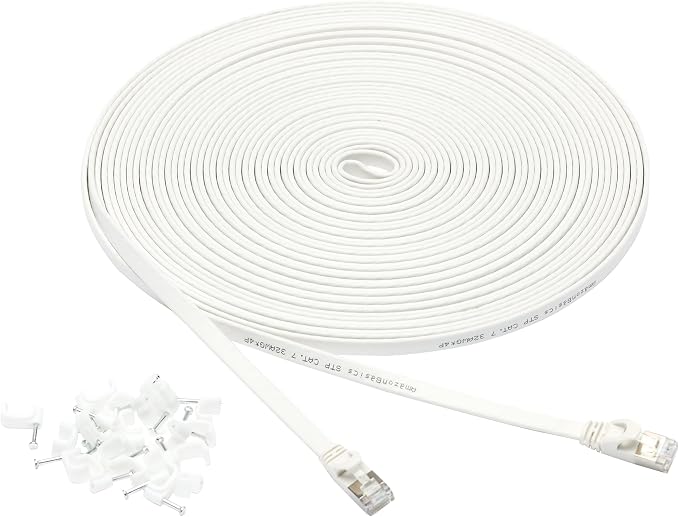 Amazon Basics RJ45 Cat 7 Ethernet Patch Cable, LAN Network, Includes 20 Nails by AmazonBasics