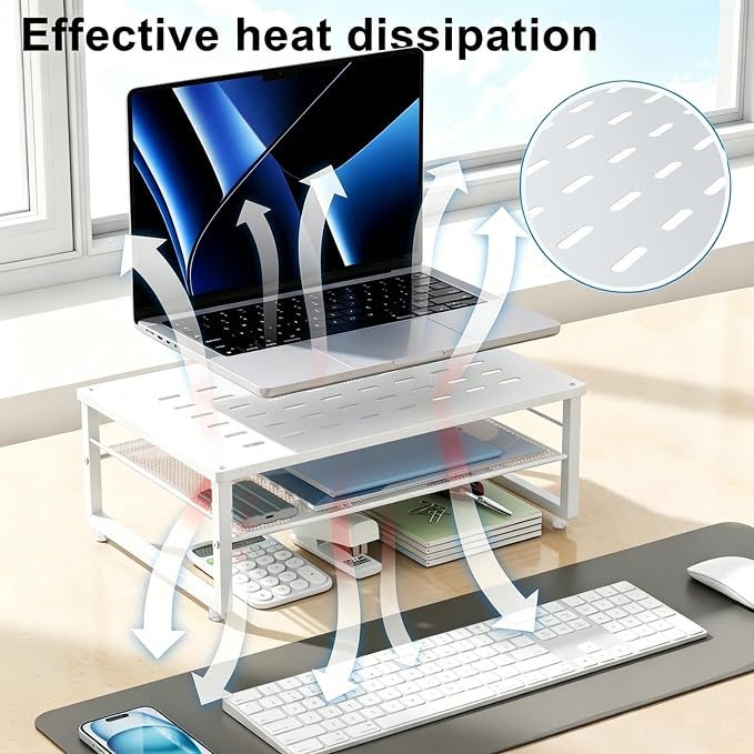 gianotter 2-Tier Metal Monitor Stand Riser, Desk Accessories & Workspace Desk - Image 3