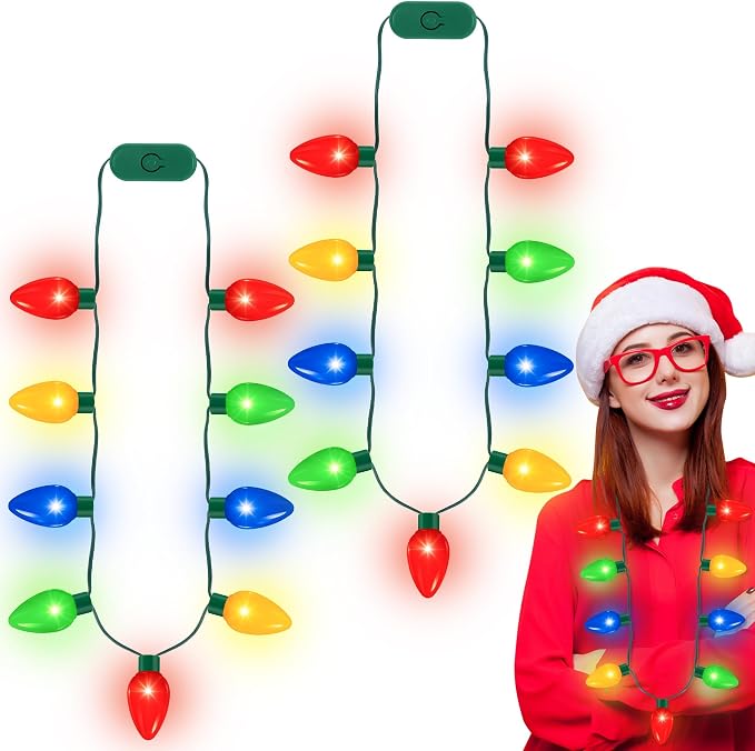 QZYL 2 Pack Christmas Light Necklace, Colorful Christmas Accessories, 9 LED by QZYL