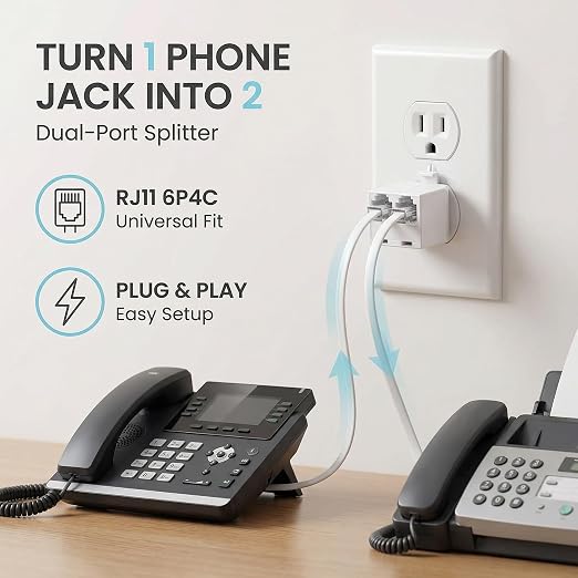RJ11 Phone Jack Splitter with Cable, 1 to 2 Way Telephone Splitter Adapter - Image 3