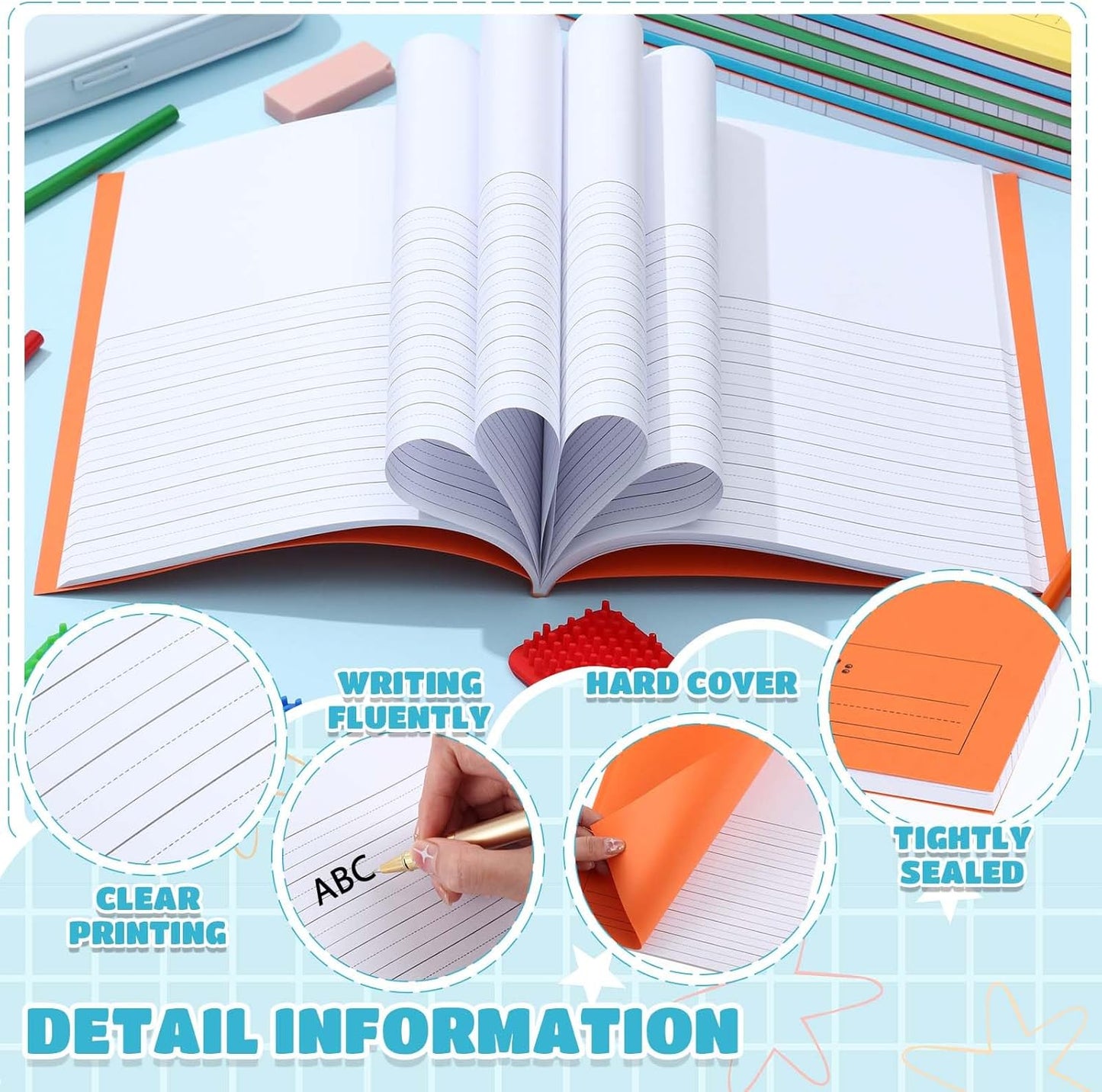 Henoyso 12 Pcs 120 Pages Primary Composition Notebooks K-2 9 3/4 x 7 1/2 Inch Journals Primary Journals Blank Books for Kids to Write Stories Kindergarten (Classic Color)