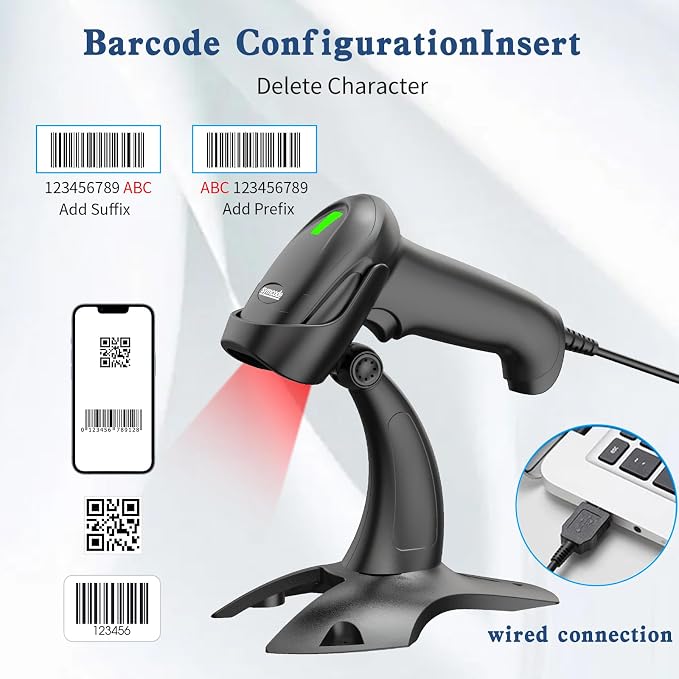 Symcode Barcode Scanner with Stand USB Wired Inventory 2D 1D QR Code Scanner - Image 2