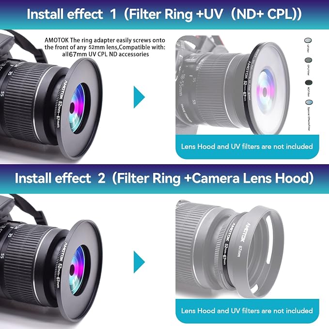 52mm Lens to 67mm Camera Filters Ring Compatible All 52mm Camera Lenses to 67mm - Image 6