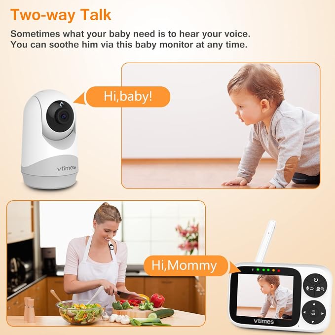 VTimes No WiFi Baby Camera Monitor, 3.2" IPS Display, Portable Video Monitor - Image 2