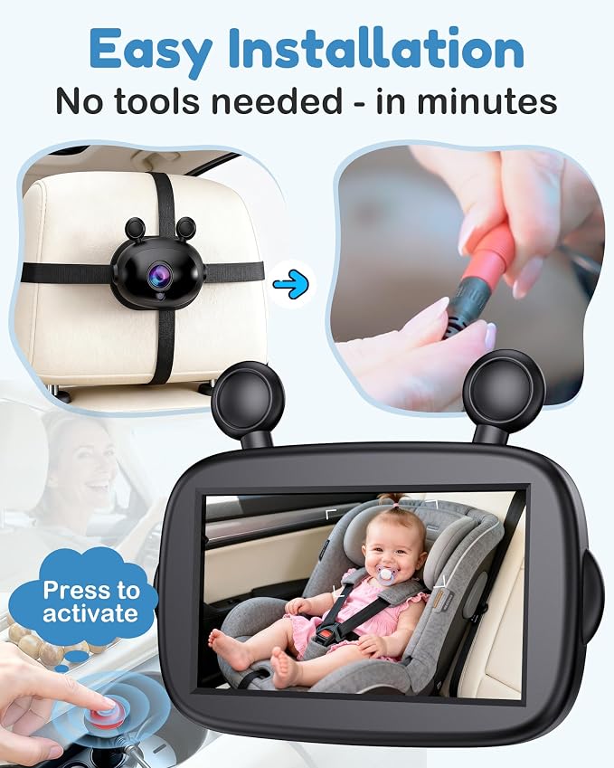 Yakry HD 1080P Baby Car Camera: Easy to Install 150° Wide Angle Car Seat Camera - Image 3