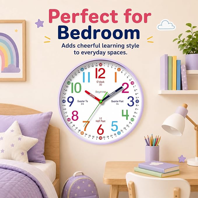 Roymnie Wall Clock 8 Inch for Kids Learning to Tell Time Easily Non Ticking - Image 9