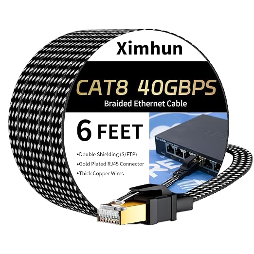 Cat 8 Ethernet Cable 6 FT, High-Speed Braided Internet Cable Network Cord by XimhunEthernetCable