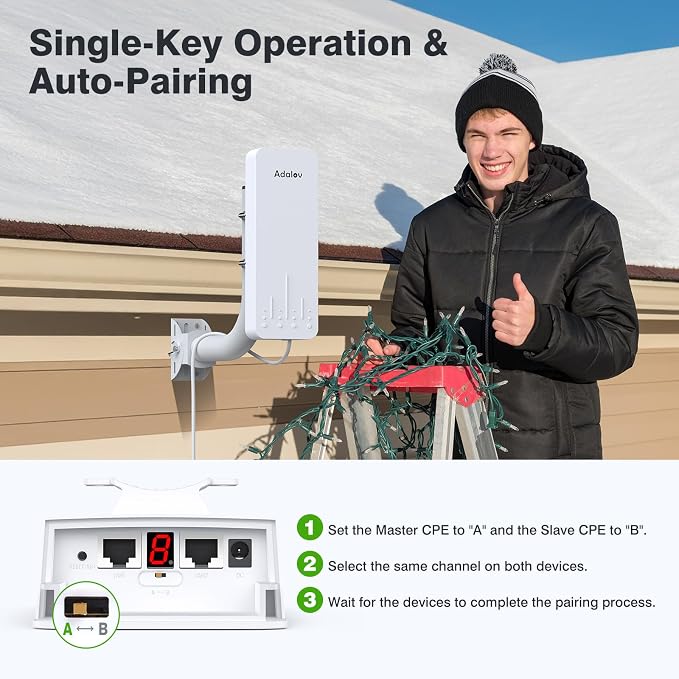 Adalov Wireless Bridge, 3KM 5.8G Point to Point Outdoor CPE, Long Range WiFi - Image 2