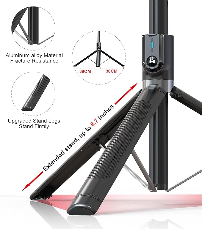 Selfie Stick Phone Tripod with Remote and LED Fill Lights - Image 5