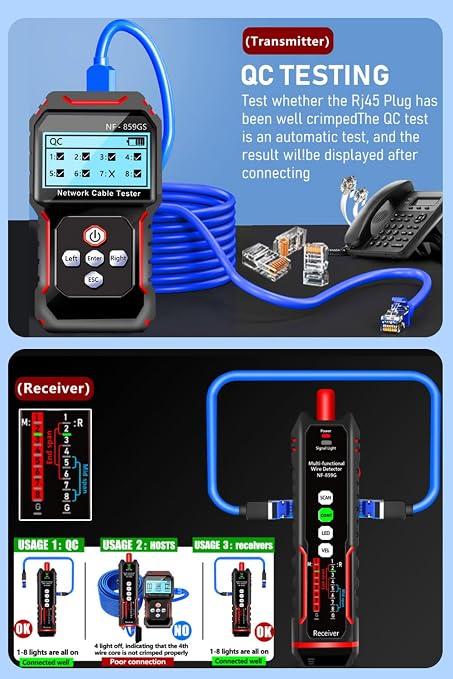 NF-859GS Network Cable Tester POE RJ45 RJ11 CAT5 CAT6 Supports Audio - Image 5