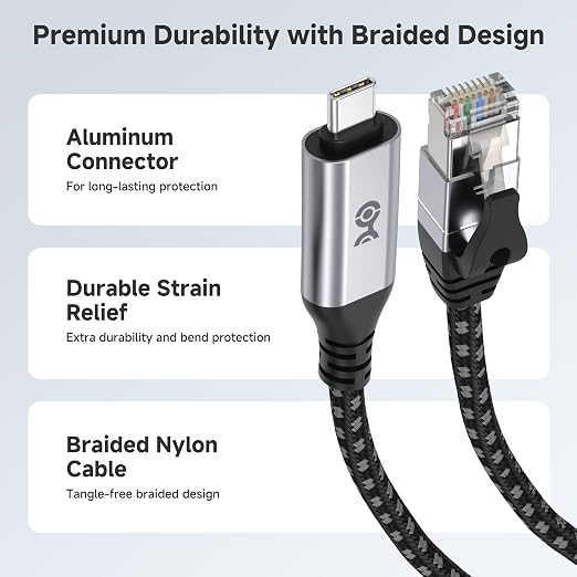 Cable Matters Plug & Play Braided USB C to Ethernet Cable - 10ft - Image 6