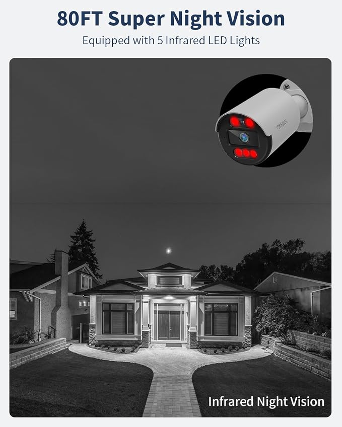 《122°Wide Angle & 80FT Night Vision》Outdoor Wired Security Camera System - Image 3