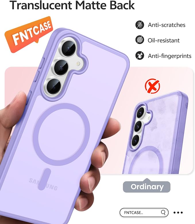 FNTCASE for Samsung Galaxy S25 FE Case: Magnetic Translucent Matte Military - Image 6