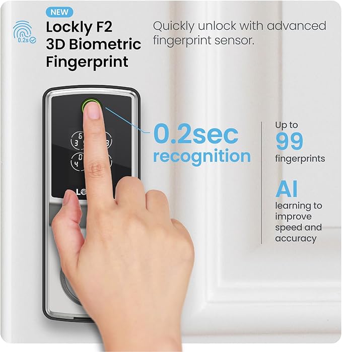 Lockly Secure Pro Smart Lock, 0.2s AI Fingerprint Door Lock, Patented PIN Genie - Image 4