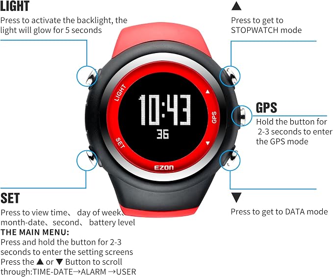 EZON GPS Running Watch with Distance Pace Alarm and Calorie Counter and - Image 7