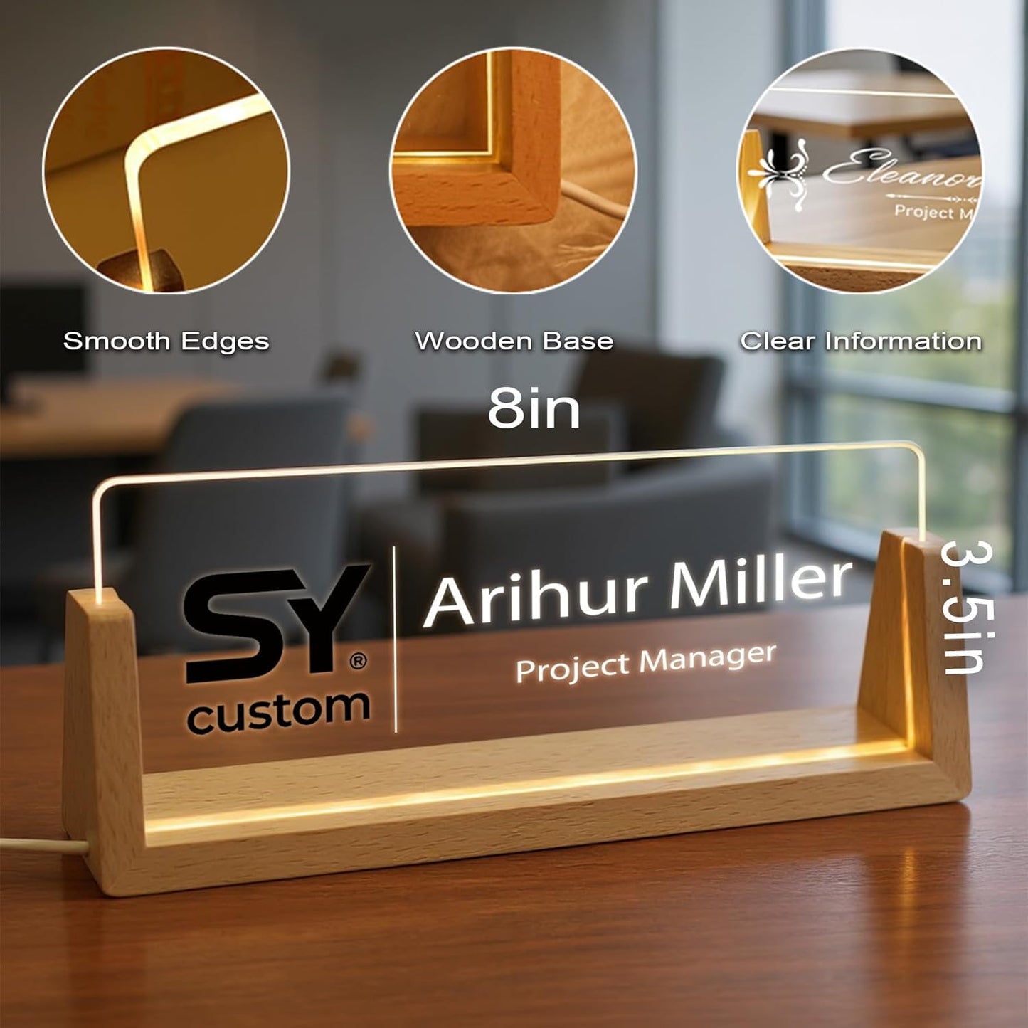 Custom Name Plate for Desk with Light Up Acrylic & Wooden Base - Personalized Office Sign for Teacher, Boss, Coworker - Employee Appreciation Gift for Educators Professionals