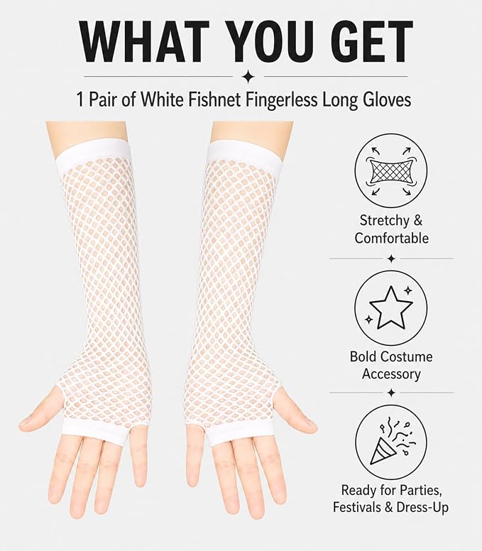 Seeksmile Women's Girls 80's Theme Party Emo Fingerless Arm Fishnet Gloves - Image 7
