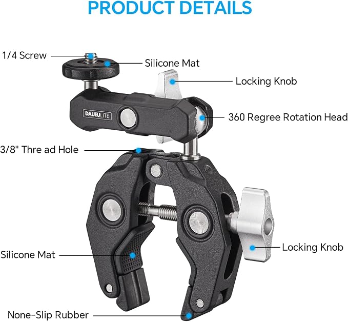 Super Clamp Camera Clamp Mount Monitor 360°Ballhead Magic Arm Double Ball Head - Image 2