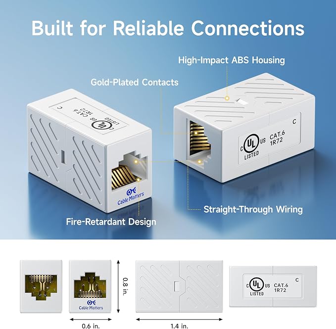 Cable Matters 5-Pack 10Gbps Cat 6 Ethernet Coupler in White, Compatible - Image 4