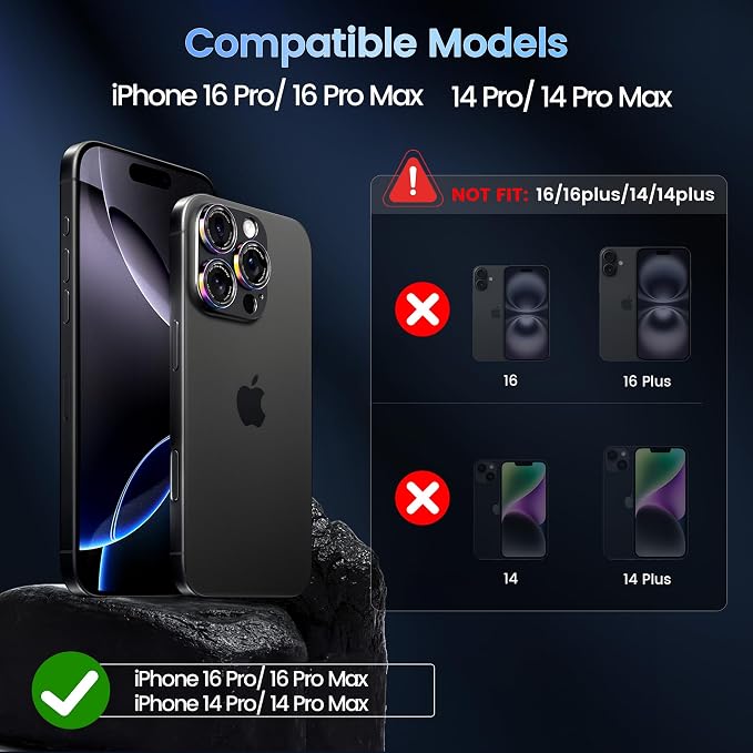 CACOE Camera Lens Protector for iPhone 14 Pro/14 Pro Max/16 Pro/16 Pro Max - Image 6
