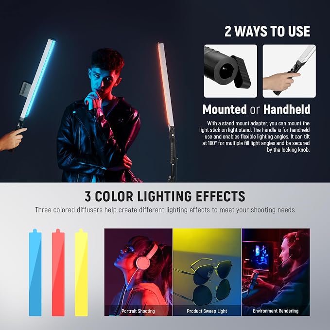 NEEWER Upgraded LED Video Light Stick & 2.4G Remote Kit, 2 Pack Handheld - Image 5