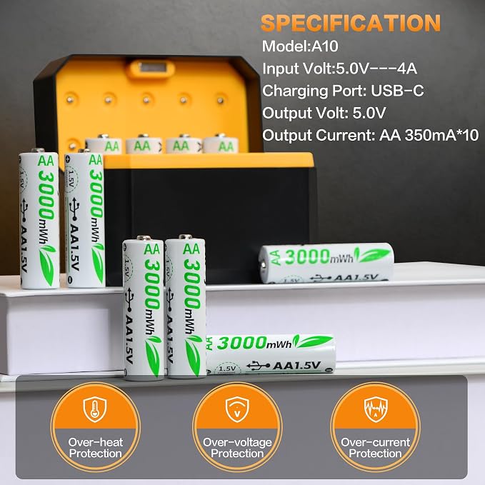 10-Pack Rechargeable AA Batteries Lithium - Image 3
