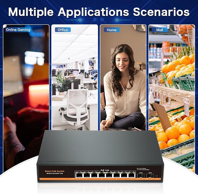 2.5G Unmanaged PoE Switch with 8 x 2.5G Base-T Ports and 2 x 10G SFP Uplink Port - Image 6