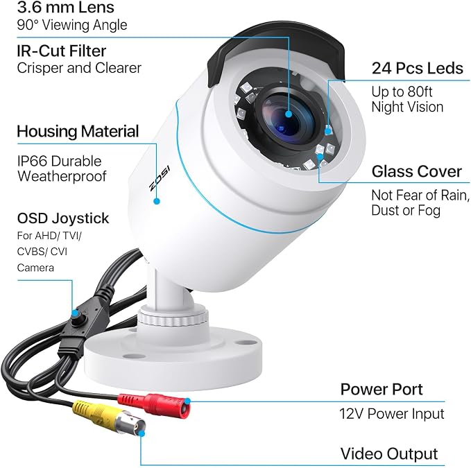 ZOSI 2MP 1080p HD Security Camera Outdoor Indoor 1920TVL, 80ft Night Vision - Image 7